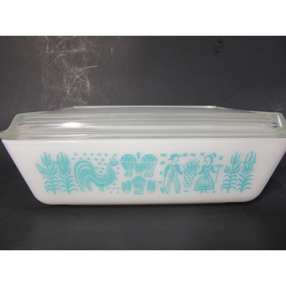 Vtg Pyrex Dish Set White Blue Butterprint Amish 501-503 Refrigerator Rooster - Picture 3 of 16